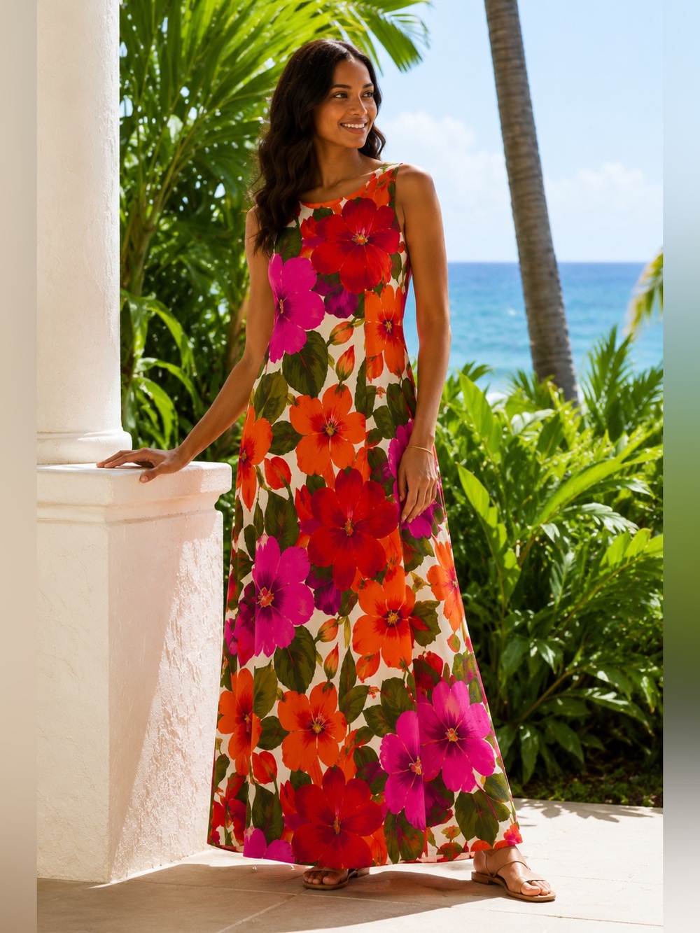 Vintage Hawaii Resort Shops Hibiscus Floral Cotton Maxi Dress Resort Beach 14